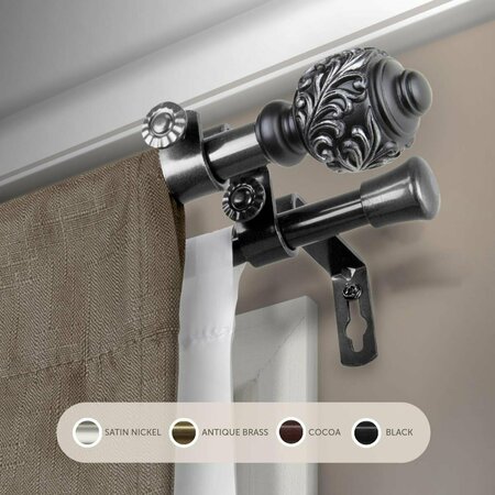 KD ENCIMERA 0.625 in. Aria Double Curtain Rod with 48 to 84 in. Extension, Black KD3733794